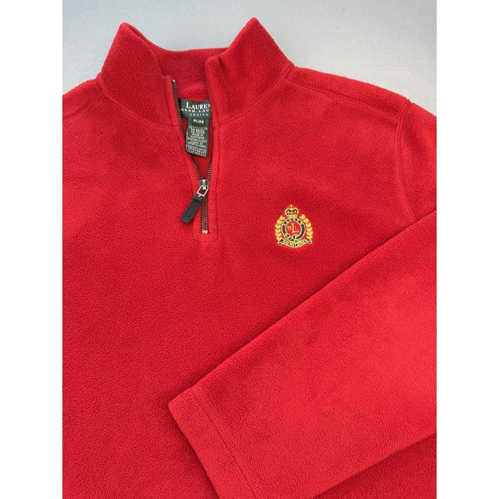 Lauren‎ Ralph Lauren Crest Crown Fleece Red Womens 1/4 Zip Pullover Jacket P Med